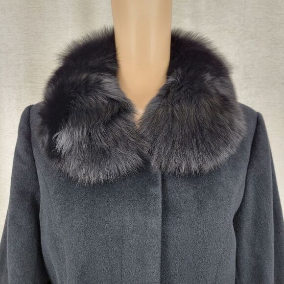 Patty Lewis Vintage Cashmere Wool Elegant Black Fur Trimmed Women's Jacket Coat - Picture 3 of 11